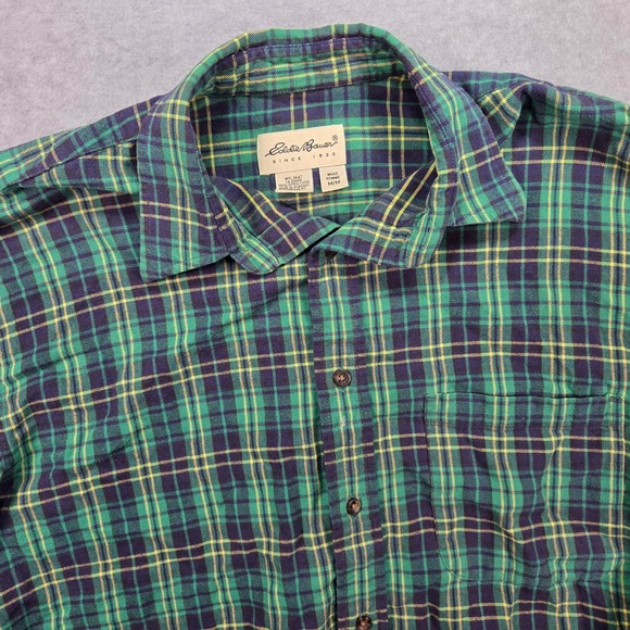 Eddie Bauer Other - Eddie Bauer Plaid Button Down Shirt Mens Medium Green Navy Cotton Long Sleeve